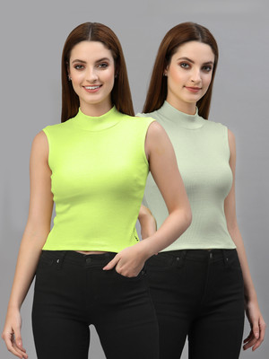 FRISKERS Casual Solid Women Light Green Top
