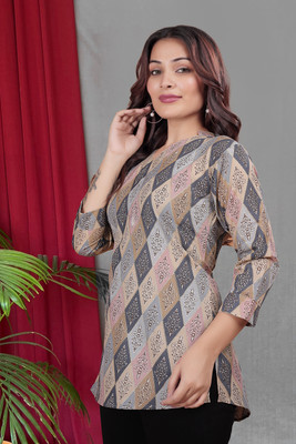 LAZURI BOUTIQUE Formal Floral Print Women Grey Top