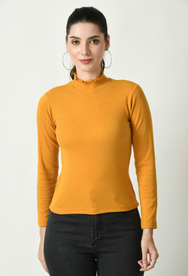 GLADLY Casual Self Design Women Yellow Top