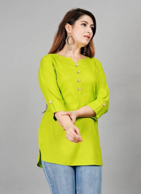 ANJANFAB Casual Solid Women Light Green Top