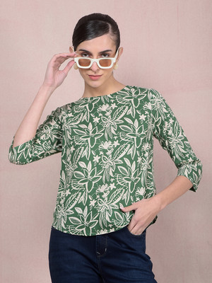 CRIMSOUNE CLUB Casual Floral Print Women Green Top