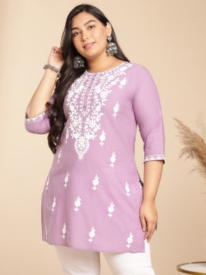 Janasya Casual Embroidered Women Purple Top