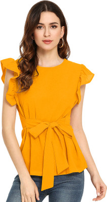 SHREE KSHETRAPAL CREATION Casual Solid Women Yellow Top