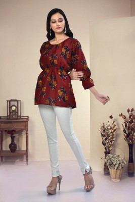 pecker Casual Floral Print Women Maroon Top