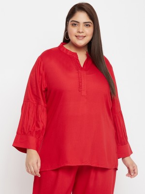 VINAAN Casual Solid Women Red Top