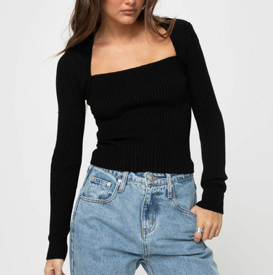 PUERY Casual Self Design Women Black Top