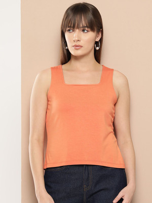 CHEMISTRY Casual Solid Women Orange Top