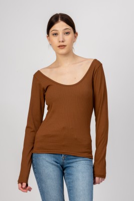 PYR8 Casual Solid Women Brown Top