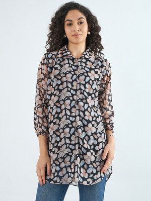 BITTERLIME Casual Printed Women Black Top