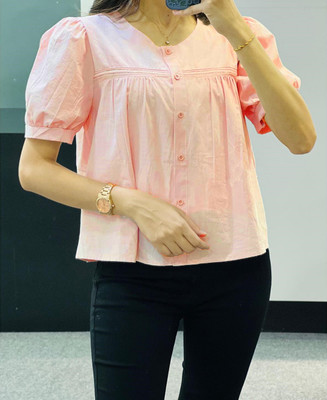 LADAKDI Casual Solid Women Pink Top