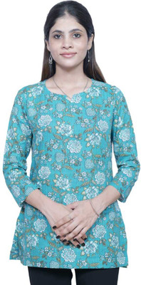 Parakh Casual Floral Print, Printed Women Blue Top