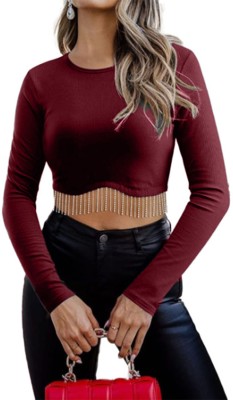 GLARE & BLAIR Casual Solid Women Maroon Top