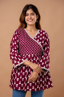 YAKSH Creations Casual Embroidered Women Maroon Top