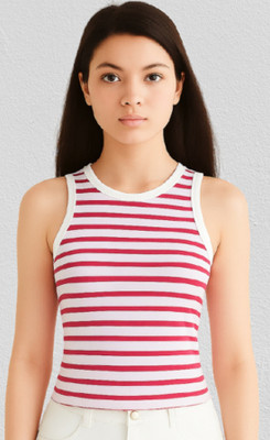 GLOBENAUT Casual Striped Women Pink, White Top