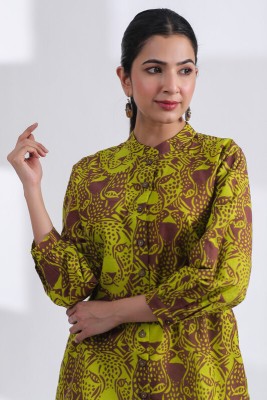 jaipur rang Casual Animal Print Women Green, Brown Top