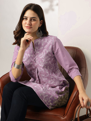 Janasya Casual Embroidered Women Purple Top
