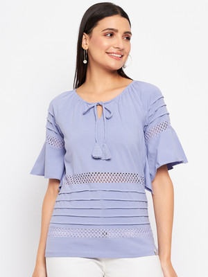 DUKE Casual Solid Women Purple Top