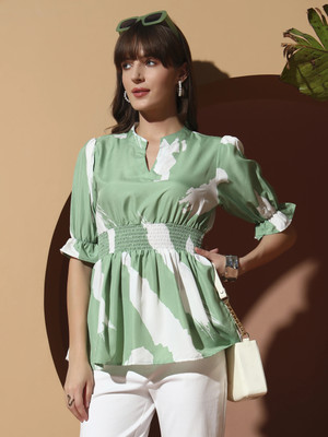 ZWERLON Casual Printed Women Green Top