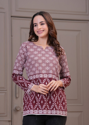 Divine Tatva Casual Floral Print Women Maroon, White Top