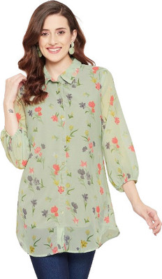 HouseOfCommon Casual Floral Print Women Green Top