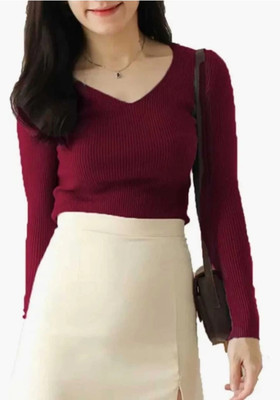 JC JUMMY COUTURE Casual Solid Women Maroon Top