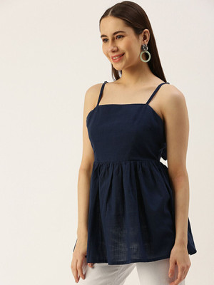 IQRRAR Casual Solid Women Blue Top