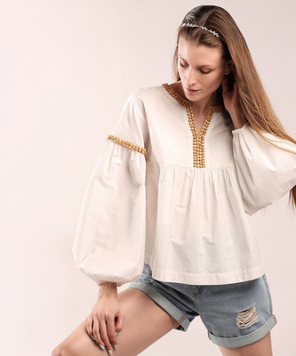 VERO MODA Casual Solid Women White Top
