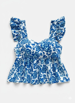 Ritik Creation Party Printed Women Blue Top