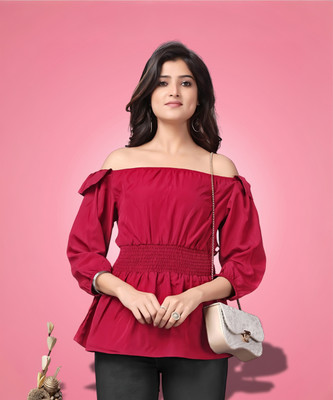 HEMANG FASHION Party Solid Women Red Top