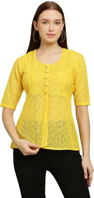 Lilyn Casual Self Design Women Yellow Top