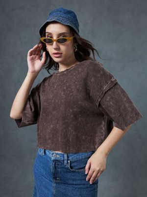 BEWAKOOF Casual Tie & Dye Women Brown Top