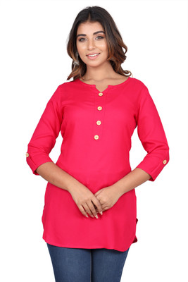 STYLE GANGA Casual Solid Women Pink Top