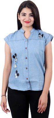 SQS Casual Solid Women Light Blue Top