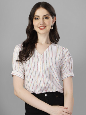 Kinjo Casual Striped Women White Top