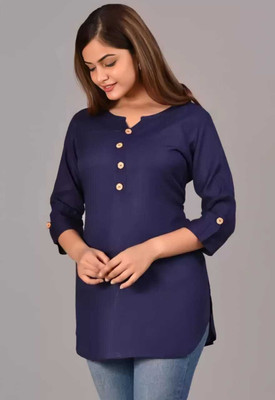 kair Casual Solid Women Dark Blue Top