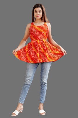 RR Fashion Casual Printed Women Orange Top