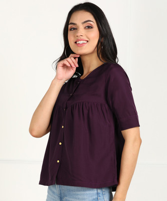 eyka Casual Solid Women Purple Top