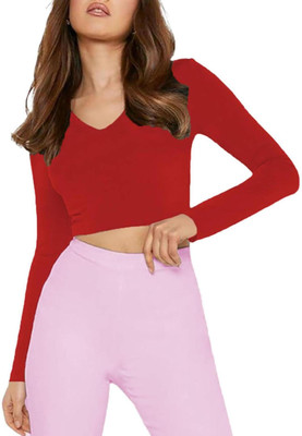 THE BLAZZE Casual Solid Women Red Top