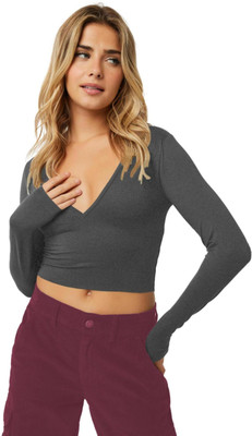 THE BLAZZE Casual Solid Women Grey Top