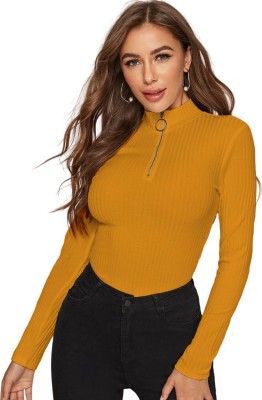 CRAMPLE Casual Solid Women Yellow Top