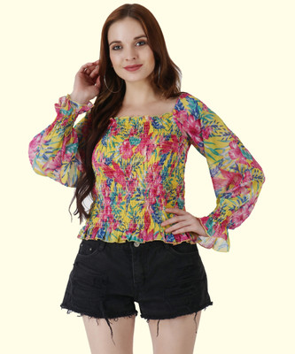 POPWINGS Casual Floral Print Women Multicolor Top