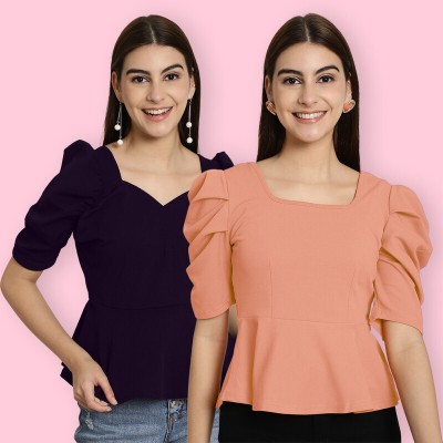 Tromko Casual Solid Women Purple, Orange Top