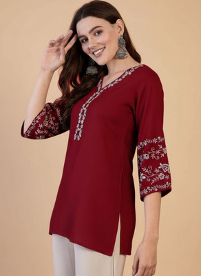 Mahira's Comfort Party Embroidered Women Maroon Top