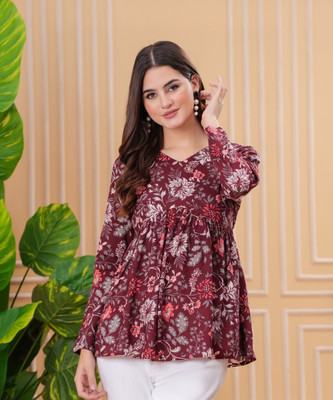Light Daisy Party Printed Women Maroon Top