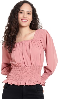 Pyramid Fashions Casual Solid Women Pink Top