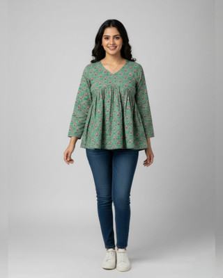 jgttrendywears Casual Printed, Floral Print Women Green Top