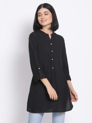 OXOLLOXO Casual 3/4 Sleeve Solid Women Black Top