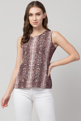 HouseOfCommon Casual Printed Women Brown Top
