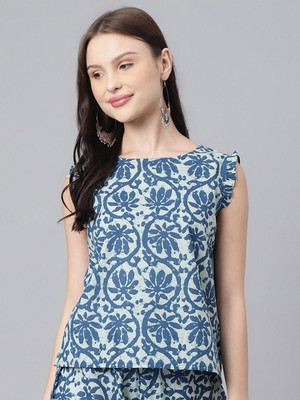 Sangria Casual Printed Women Blue Top