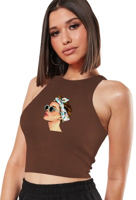 Fashion And Youth Casual Printed Women Brown Top